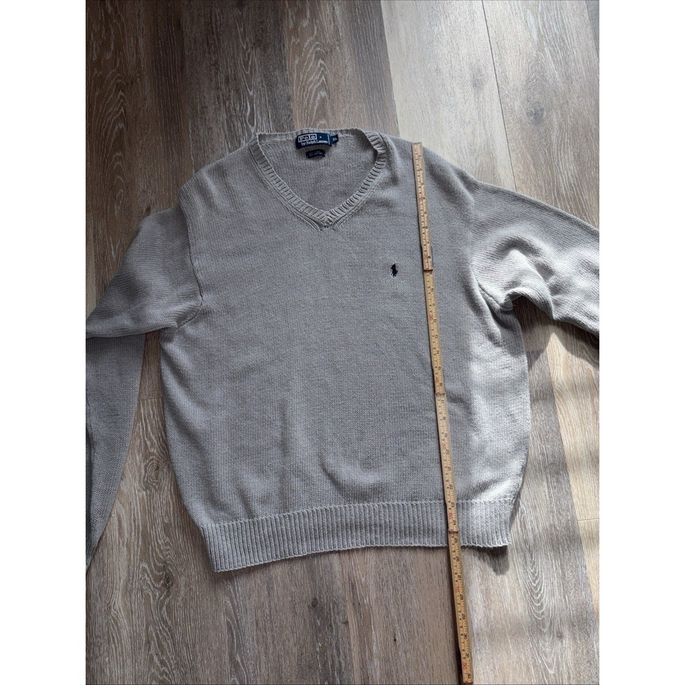 Polo Ralph Lauren Mens SweaterGray V-Neck‎ Long Sleeve Linen Cotton Blend XL - Picture 10 of 13